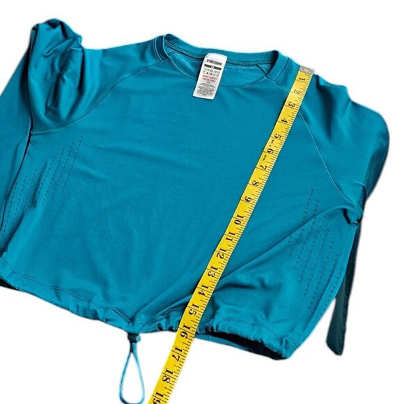 Gymshark Womens Long Sleeve Cinch Bottom Perforated Athletic Shirt, Teal, XS - Picture 5 of 7
